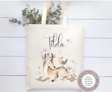 Waldfreunde Reh Federn personalisiert mit Name Kindergarten Wechselwäsche Kindergartenkind Einschulung Geburtstag von Lüttentüddel®